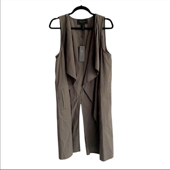 Bcbgmaxazria Olive Green 2-Pc Set Sleeveless Tank Top Sleeveless Long Vest 8 M - Picture 3 of 9